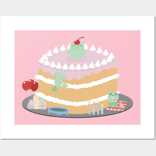 Celebration Cake with Cute Frogs Posters and Art